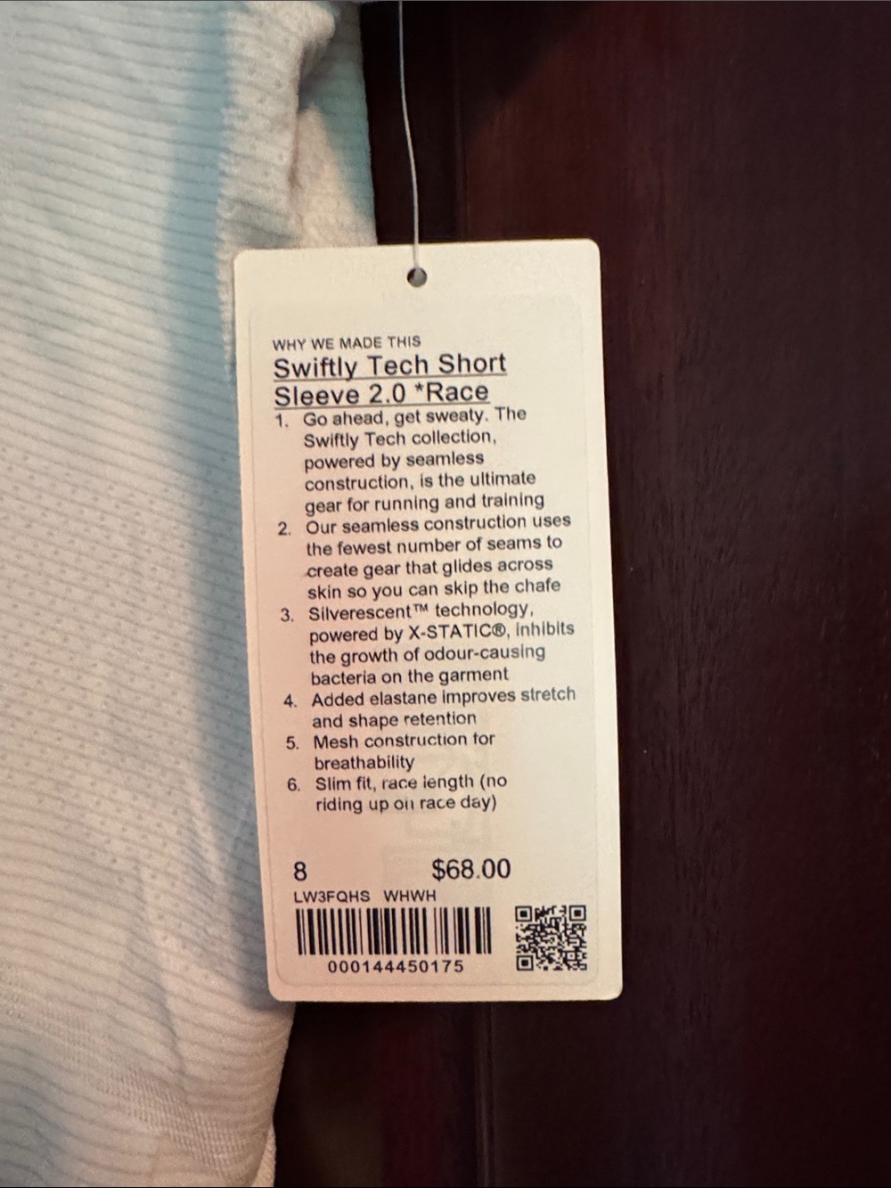 lululemon athletica White Swiftly Tech Short Sleeve 2.0 RACE Length NWT - Picture 2 of 2